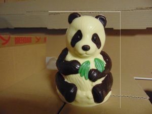 Xiang, de panda met de groene blaadjes in witte chocolade